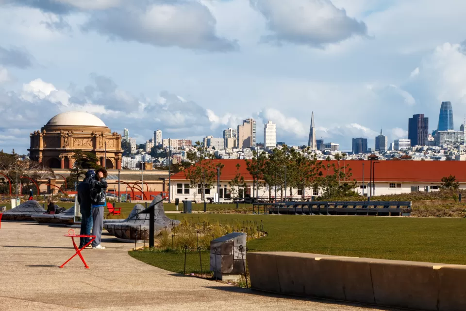View of San Francisco skyline from Tunnel Tops park in the Presidio.